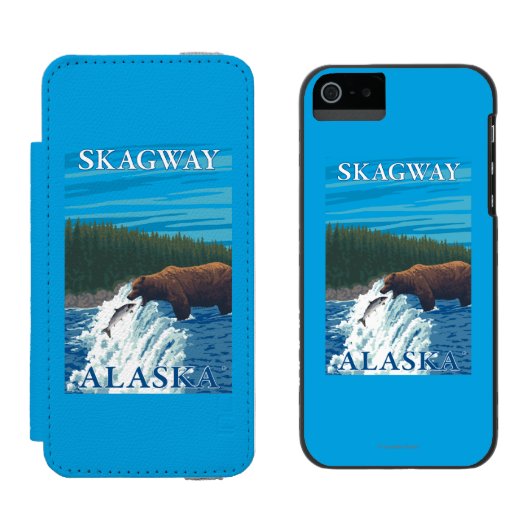 川- Skagway、アラスカのくまの魚釣り Incipio iPhoneウォレットケース (並び)