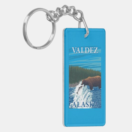 川- Valdez、アラスカのくまの魚釣り キーホルダー (正面左)
