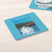 川- Valdez、アラスカのくまの魚釣り スクエアペーパーコースター (アングル)