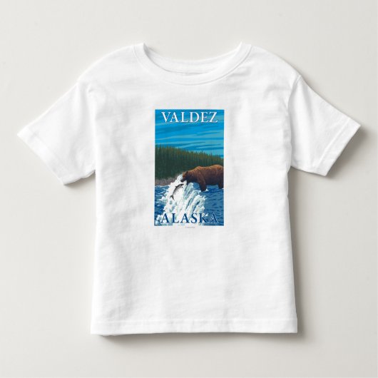 川- Valdez、アラスカのくまの魚釣り トドラーTシャツ (正面)