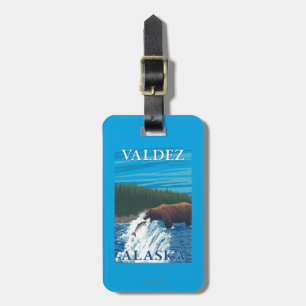 川- Valdez、アラスカのくまの魚釣り ラゲッジタグ