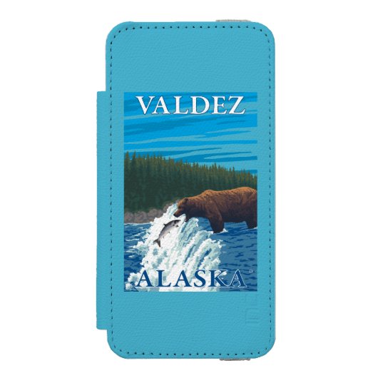 川- Valdez、アラスカのくまの魚釣り Incipio iPhoneウォレットケース (フォリオ 正面)