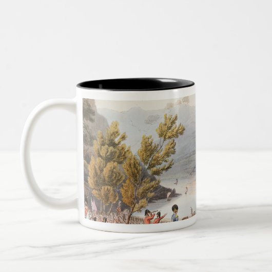 川Mondegoの浅瀬を渡ること、C.によって刻まれて ツートーンマグカップ (左)