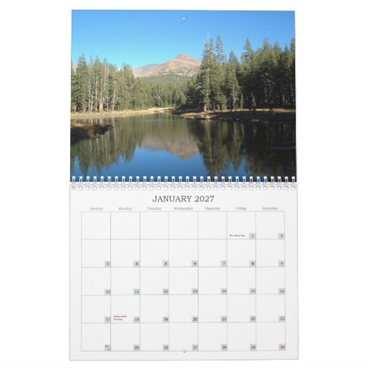 州からの写真 カレンダー (1月 2027)