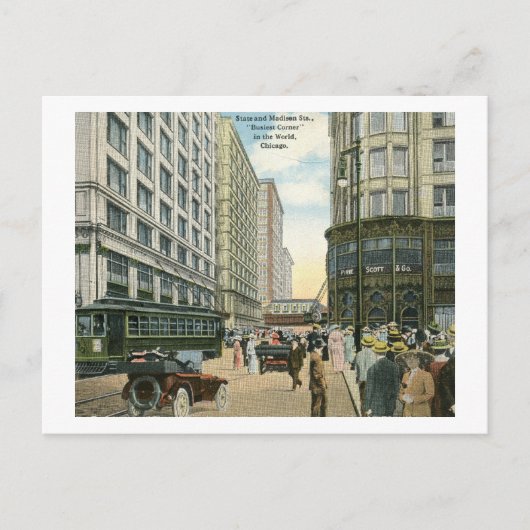 州とマディソン通り、シカゴ1916ヴィンテージ ポストカード (正面)
