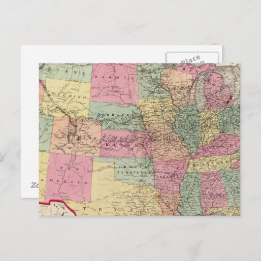 州と地統一された域の地図 ポストカード (正面/裏面)