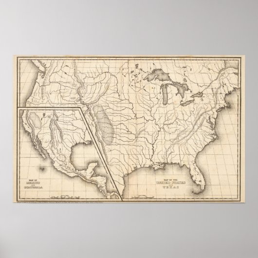 州と統一されたテキサス州の地図 ポスター (正面)