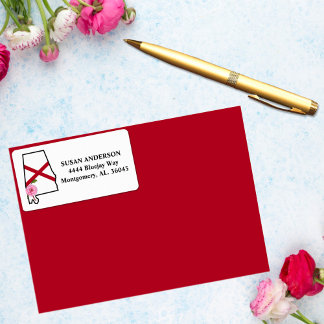 州のアラバマ州旗と州フラワー椿 ラベル