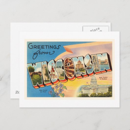 州のウィスコンシンWIオールドヴィンテージ旅行記念品 ポストカード (正面/裏面)