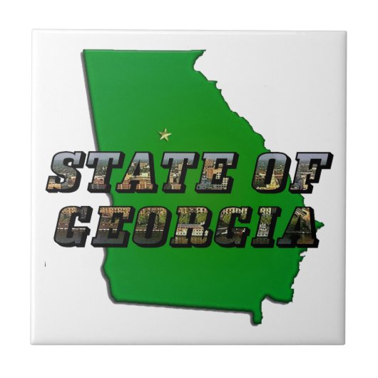 州のジョージアの地図と写真文字 タイル (正面)