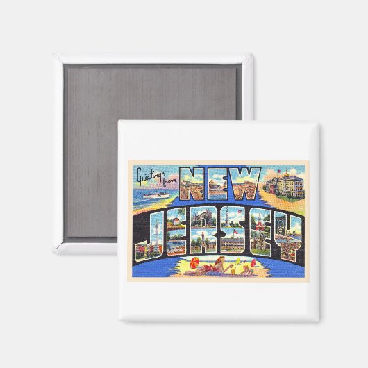 州のニュージャージーヴィンテージ大文字葉書 マグネット (正面/裏面)