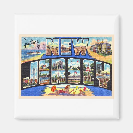 州のニュージャージーヴィンテージ大文字葉書 マグネット (正面)