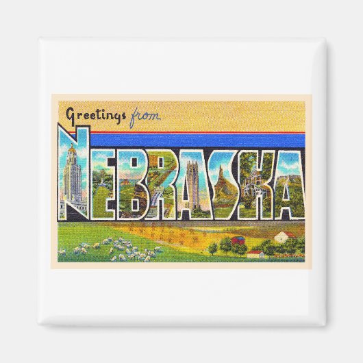 州のネブラスカNEヴィンテージ大文字葉書 マグネット (正面)