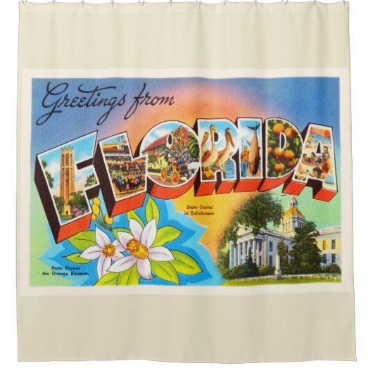 州のフロリダFLの古いヴィンテージ旅行記念品 シャワーカーテン (正面)