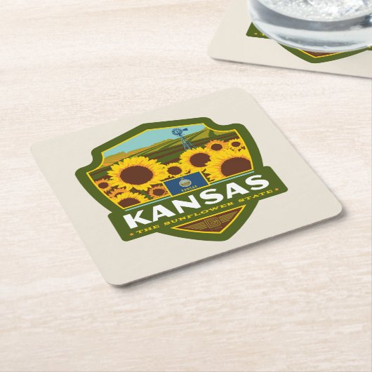州のプライド|カンザス スクエアペーパーコースター (アングル)