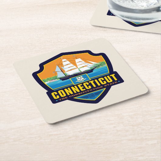 州のプライド |コネチカット スクエアペーパーコースター (アングル)