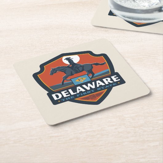 州のプライド |デラウェア スクエアペーパーコースター (アングル)