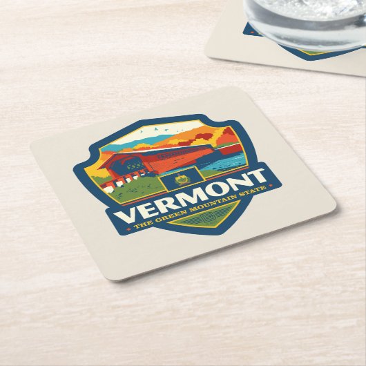 州のプライド |バーモント スクエアペーパーコースター (アングル)