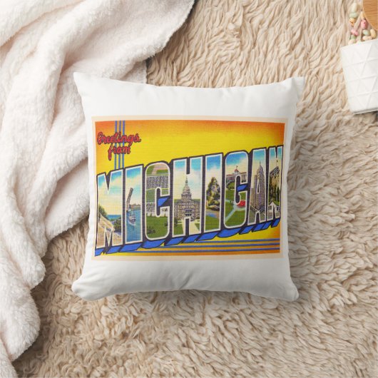 州のミシガンMIヴィンテージラージレター クッション (ブランケット)