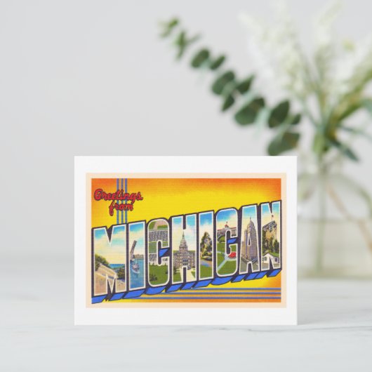 州のミシガンMIヴィンテージラージレター ポストカード (スタンド正面)