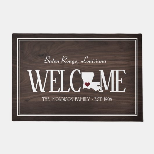 州のルイジアナパーソナライズされた木目 ドアマット (正面)