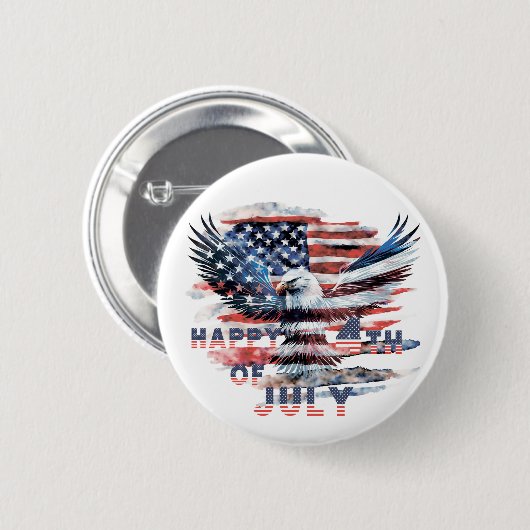 州の国旗と統一されたワシ。 7月4日。印出 缶バッジ (正面&裏面)
