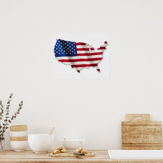 州の形をしたアメリカの統一された国旗 ポスター (キッチン)