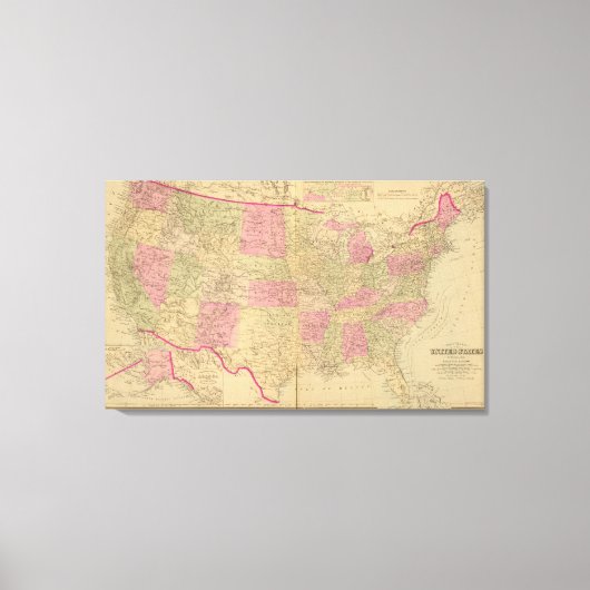 州の手の色のリトグラフのマップ統一された キャンバスプリント (正面)