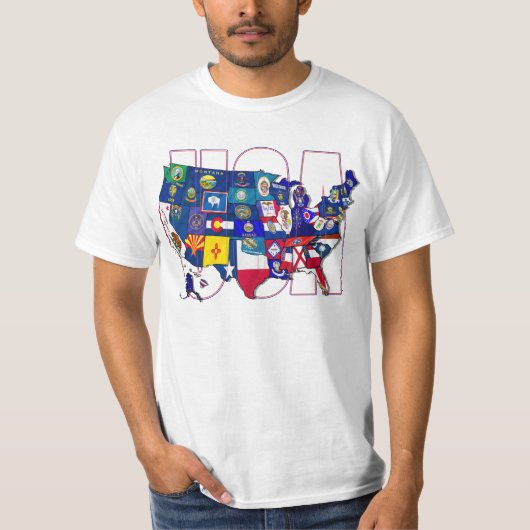 州の旗米国米国は地図に印を付けます Tシャツ (正面)