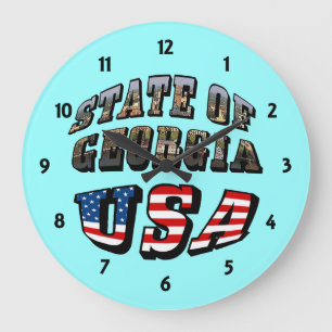 州オブジョージア&アメリカフラグ文字 ラージ壁時計