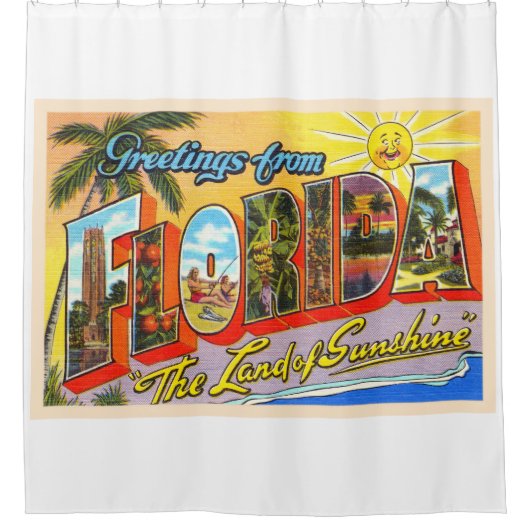州オブフロリダFLヴィンテージ大レターはがき シャワーカーテン (正面)