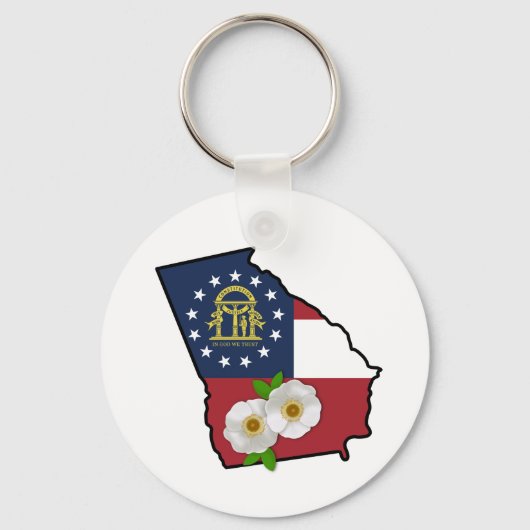 州グルジア国旗と州フラワーチェロキーR キーホルダー (正面)