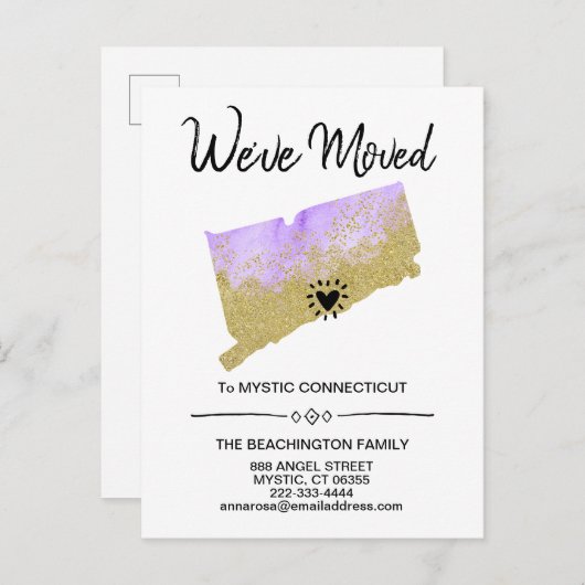 *~*州コネチカットグリッター紫の移動 案内ポストカード (正面/裏面)