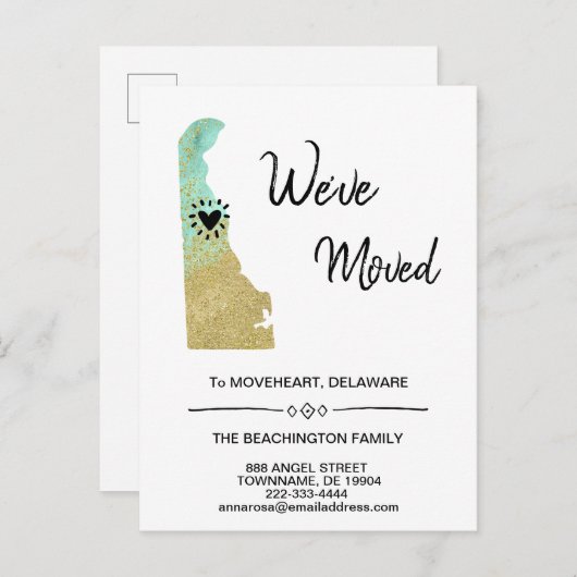 *~*州デラウェア移動グリッター – 新しいアドレス 案内ポストカード (正面/裏面)