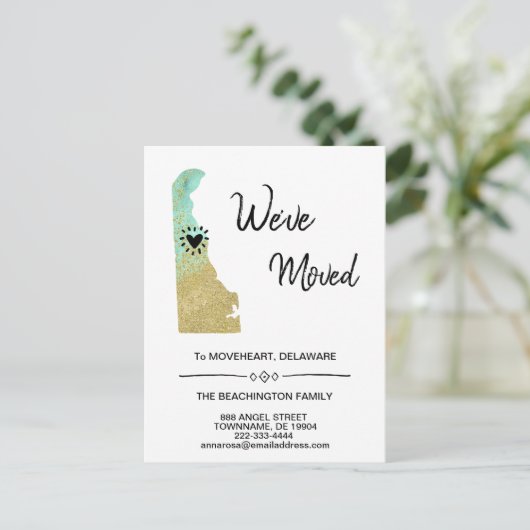 *~*州デラウェア移動グリッター – 新しいアドレス 案内ポストカード (スタンド正面)