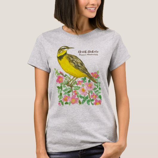 州バードオブノースダコタウエスタンメドウラルク Tシャツ (正面)