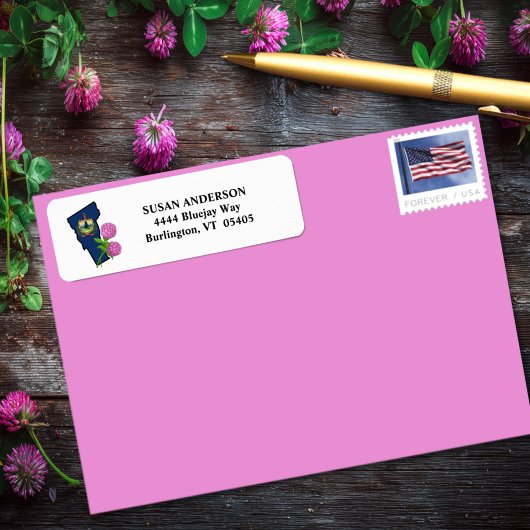 州バーモント州旗と州フラワーレッドクローバー ラベル