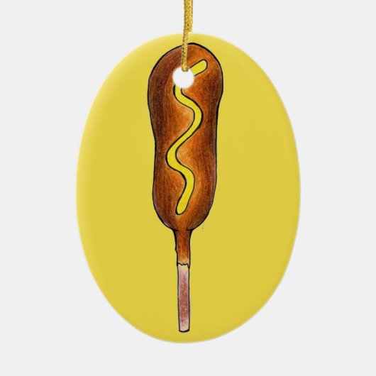 州フェアカーニバルコーンドッグコーンドッグマスタード セラミックオーナメント (正面)