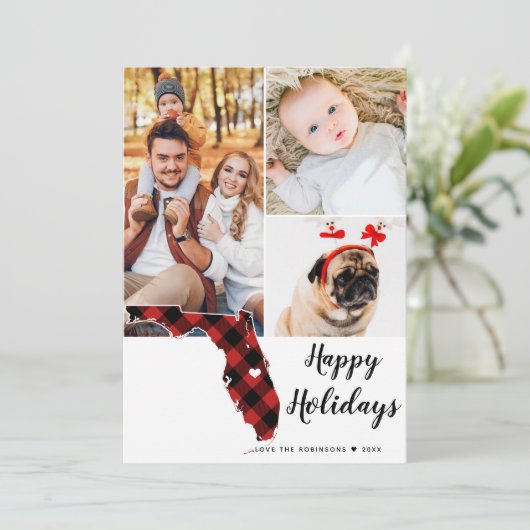 州ホリデータータンチェックコラージフォトフロリダ シーズンカード (スタンド正面)