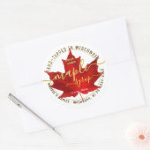 州名ファンシーフォントメープルシロップ赤葉黒 ラウンドシール (封筒)