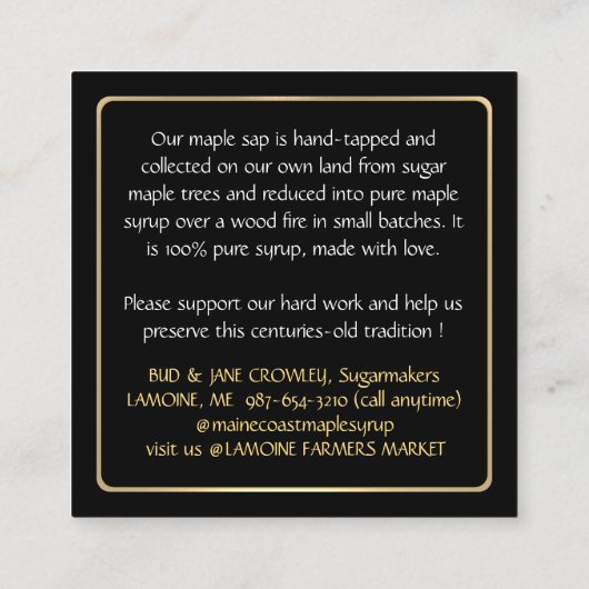 州名メープルシロップBUSINESS CARD with drips スクエア名刺 (裏面)