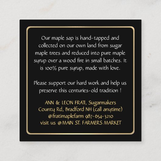 州名メープルシロップBUSINESS CARD with drips スクエア名刺 (裏面)