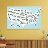 州名付き米国のマップ統一された州60x40インチ キャンバスプリント (インサイチュ (リビング))