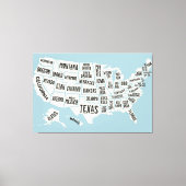 州名付き米国のマップ統一された州60x40インチ キャンバスプリント (正面)