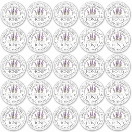 州名付き2"ハチミラベルとラベンダー花 シール (正面)