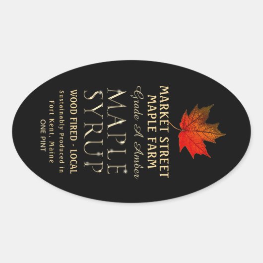 州名持続可能なメイプルシロップブラック 楕円形シール (正面)