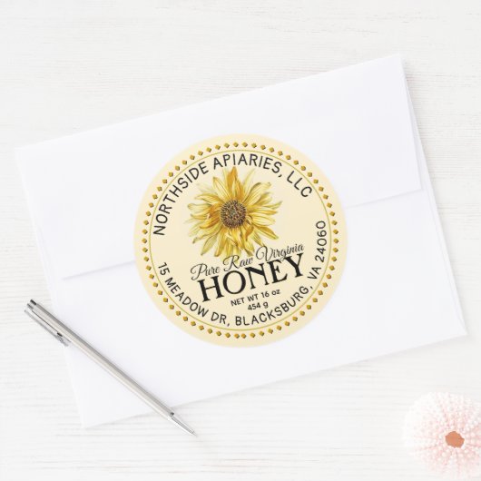 州名生はちみつヴィンテージひまわり黄色 ラウンドシール (封筒)