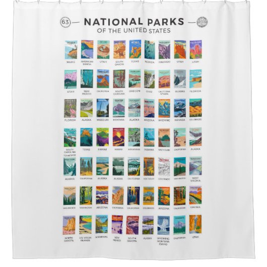 州名簿ヴィンテージ統一されたの国立公園 シャワーカーテン (正面)