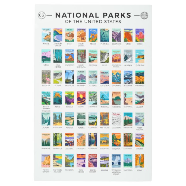 州名簿ヴィンテージ統一されたの国立公園 メタルプリント (正面)