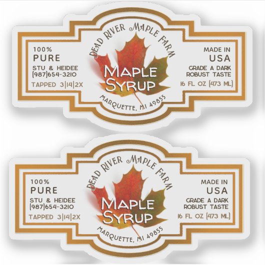 州名防水ビニールメープルシロップ（リーフ付） シール (正面)
